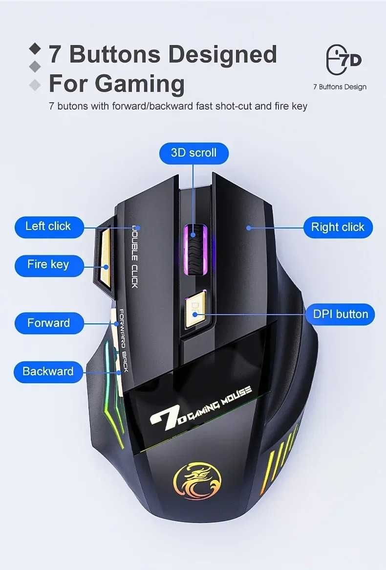Mysz bezprzewodowa gamingowa IMICE GW-X7 3200 DPI Dual Mode