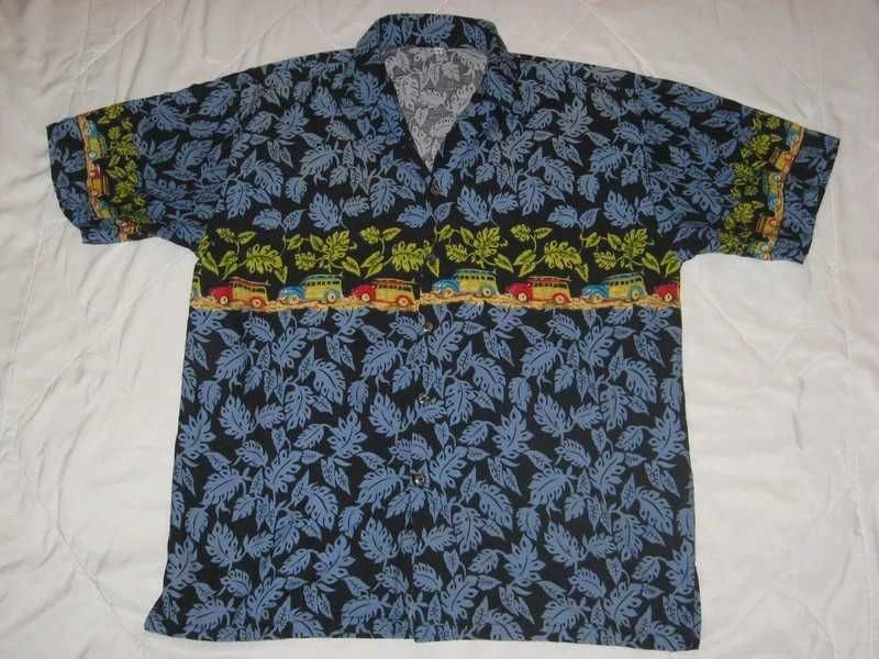 Koszula hawajska kwiaty liście oldtimer samochód retro vintage hawajka
