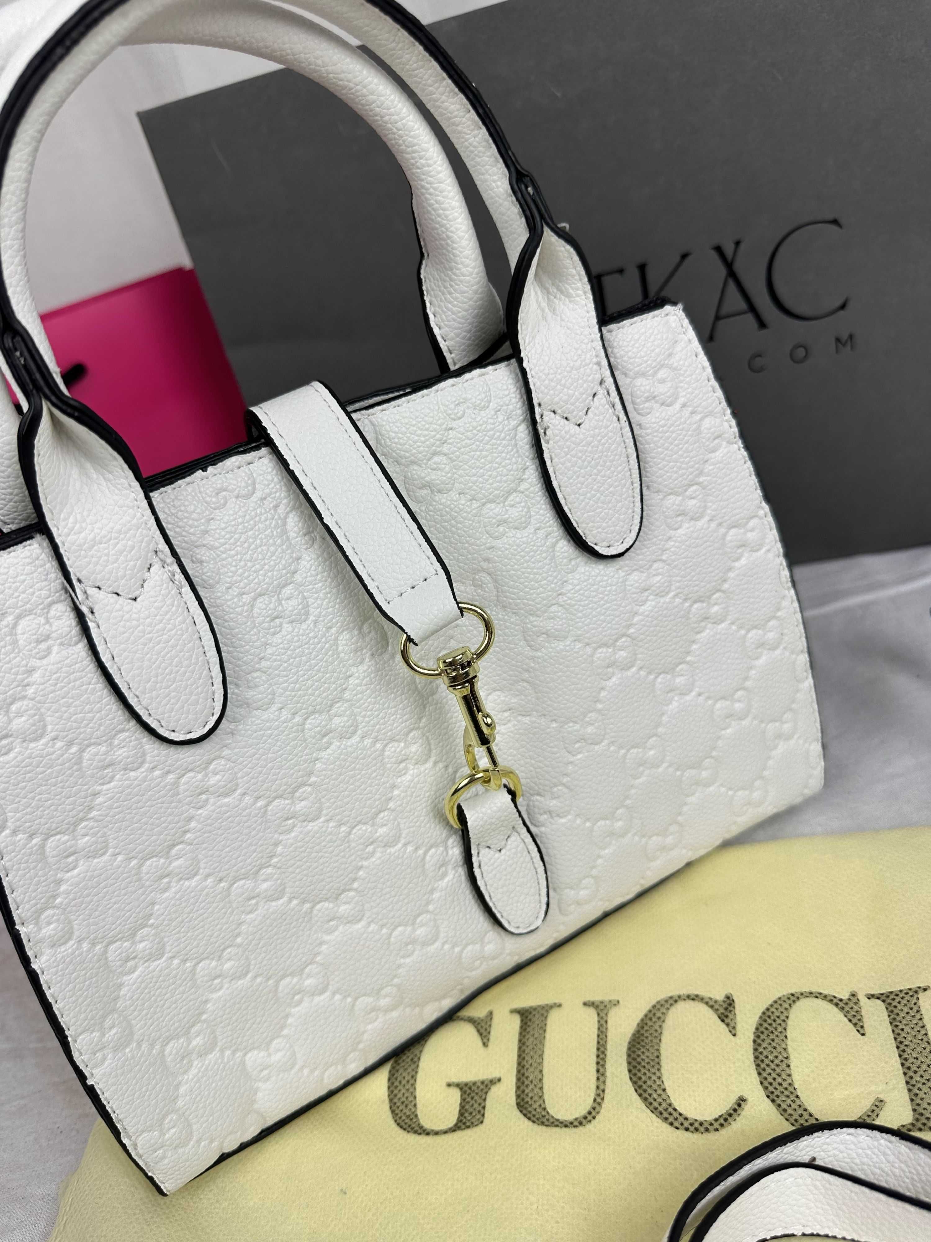 Torebka damska Gucci kuferek nowa logowana HIT jasna biala monogram
