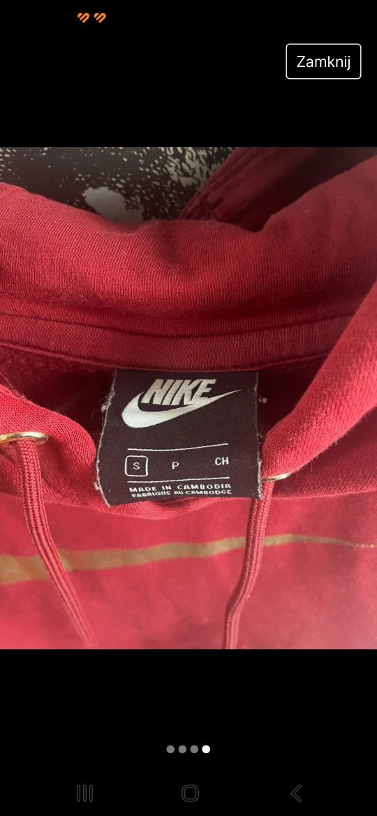 Bluza Nike czerwona złote dodatki S- L kaptur  oversize