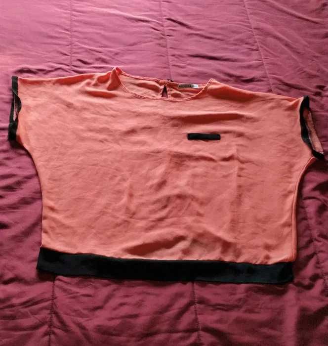 Blusa tecido tipo seda cor laranja com detalhes elegantes