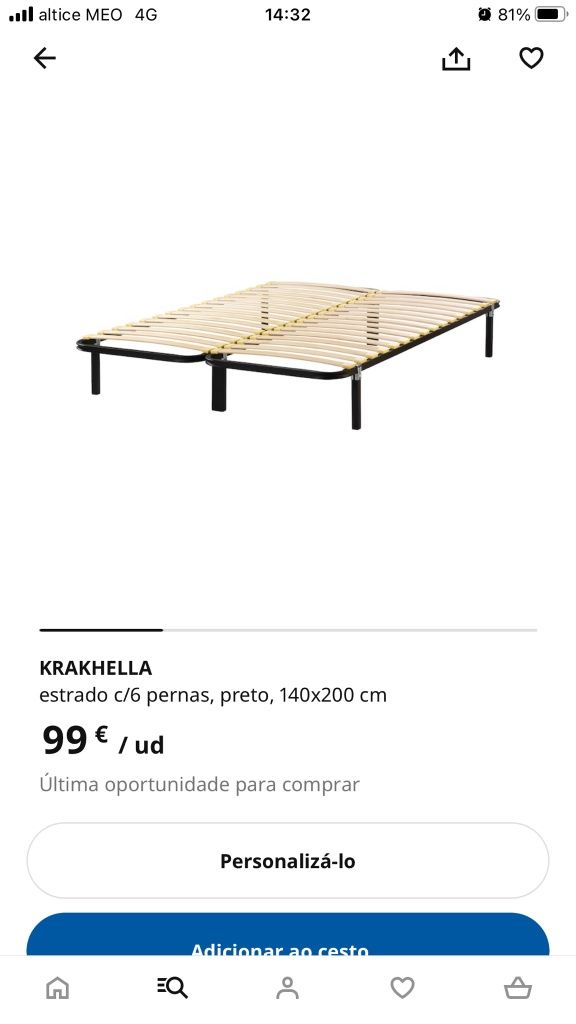 Cama casal IKEA 140x200. Colchão Hovag/Valevag + Estrado Krakhella/Akk