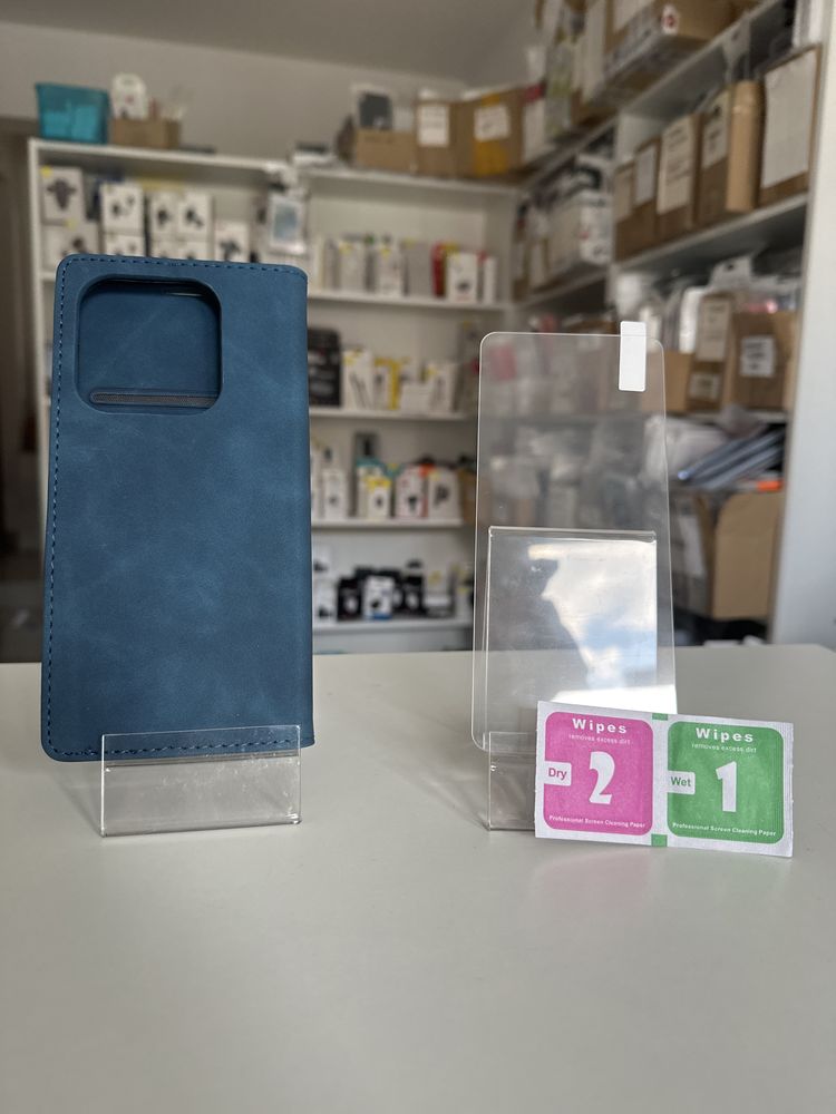 Etui Zamykane granatowe + SZKŁO hartowane do Xiaomi Redmi Note 14 5G