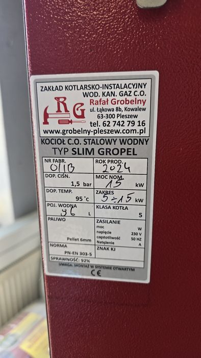 Kociol pellet 15kW Grobelny gropel slim, piec możliwy transport wlkp
