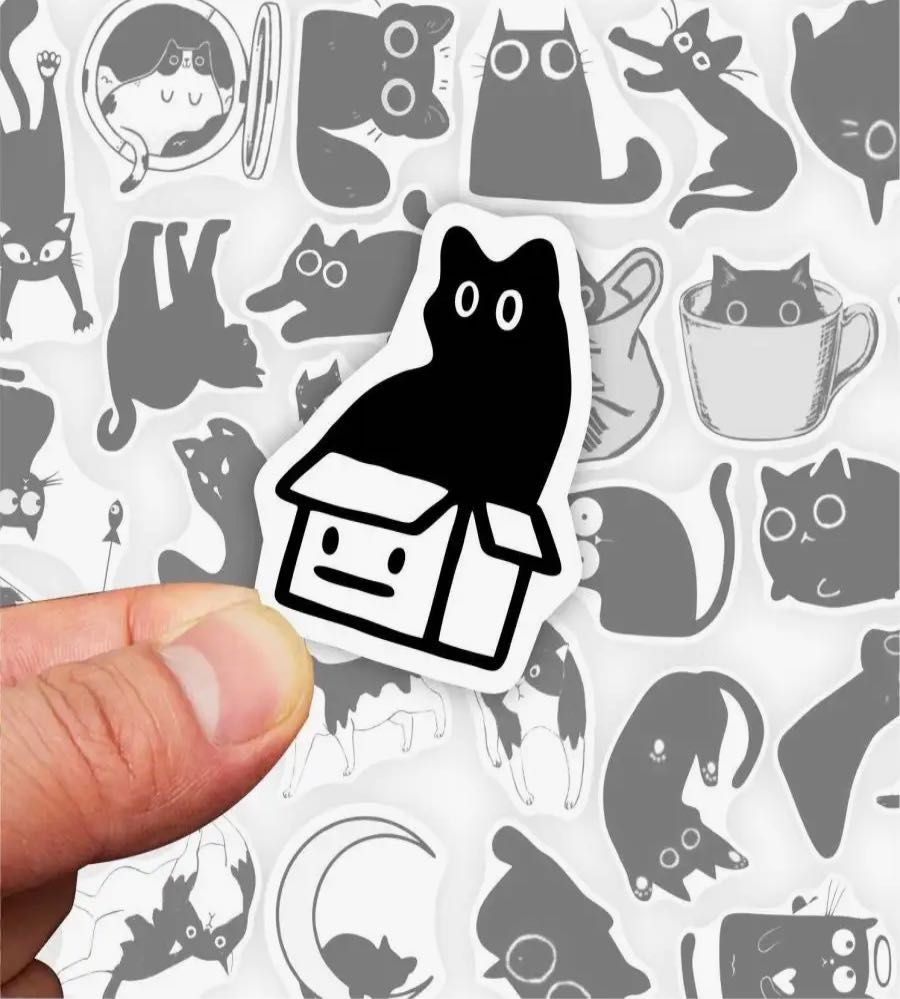STICKER z kotami NAKLEJKI koty kotki wlepy czarne 50SZT