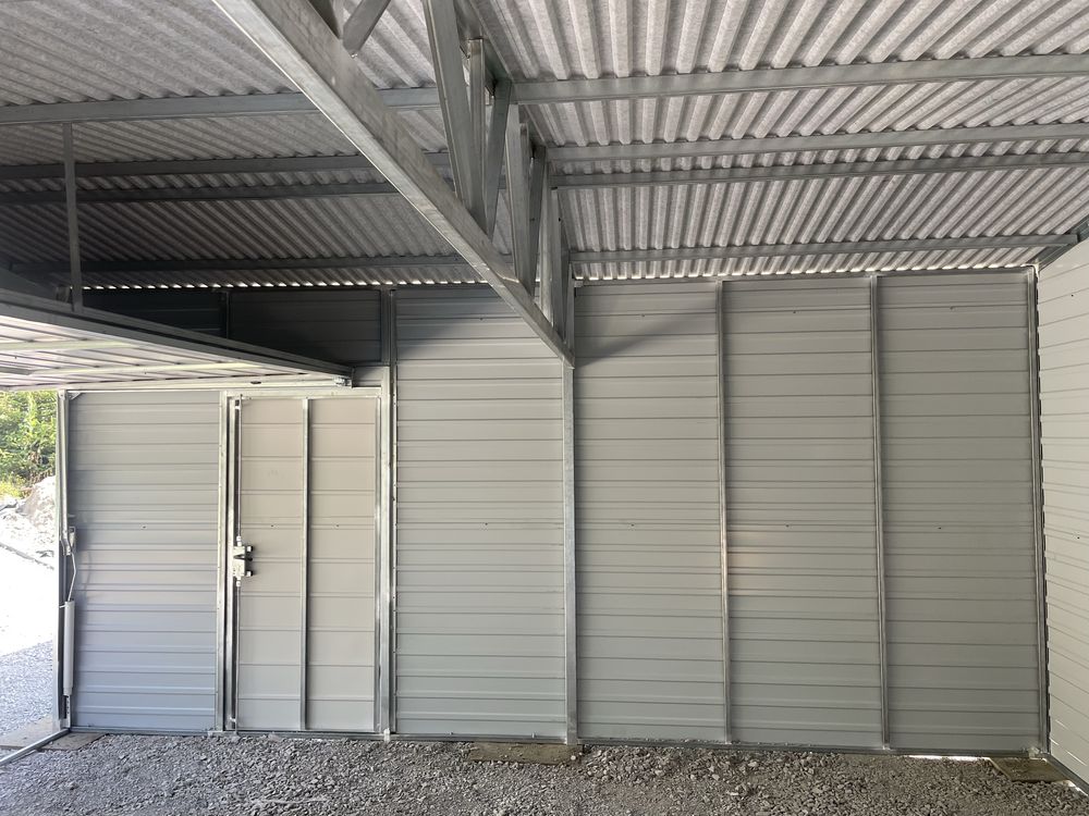 Garaż blaszany 6x5.8 plus wiata 3x5.8, drewnopodobny, profil zamknięty
