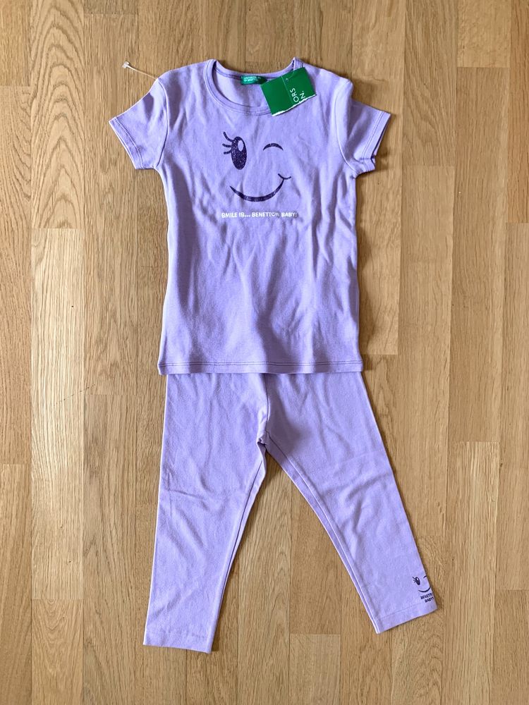 NOWE Benetton bluzka legginsy spodnie piżama dziewczęce 80/86