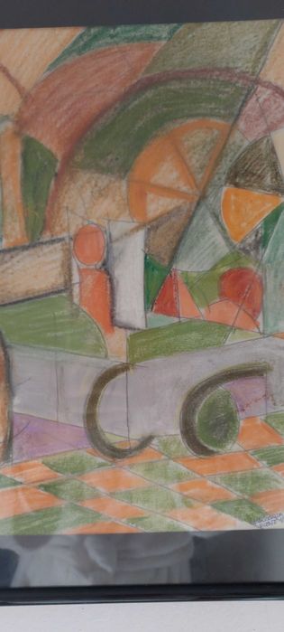 Dois quadros ,pintura a pastel sobre papel: "assador de castanhas"