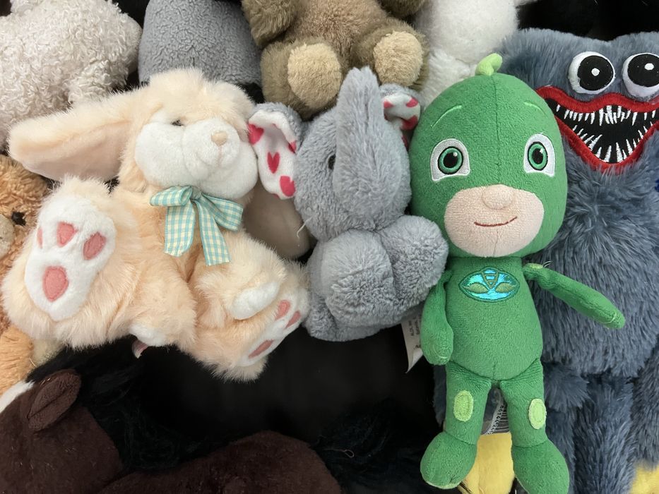 Мʼякі іграшки різномінітні ведмедики,тигр,собачки, фрукти,зайці, Геко