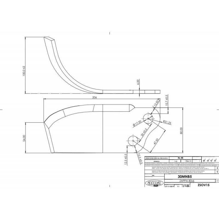 Nóż glebogryzarki UNIA prawy odległość miedzy otworami 47,5mm