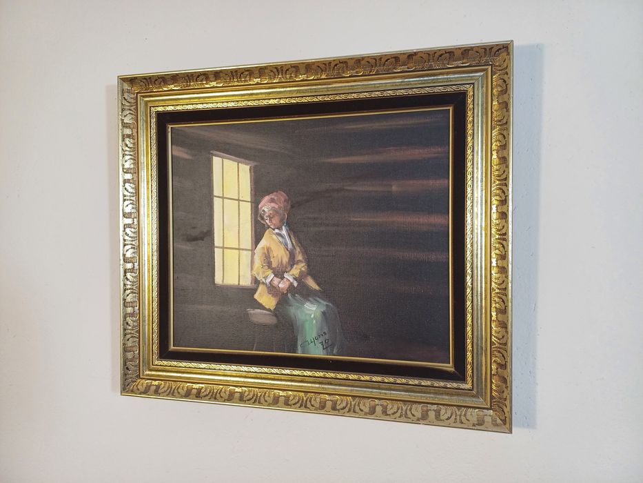 Stary obraz na płótnie sygnowany  .