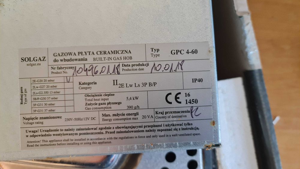 Płyta gazowa Solgaz GPC 4-60 E (Gz41,5) 58cm