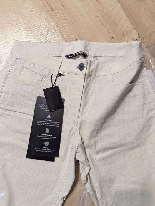 Spodnie damskie letnie Salewa 5 pocket fanes S nowe beżowe Alpine Hemp