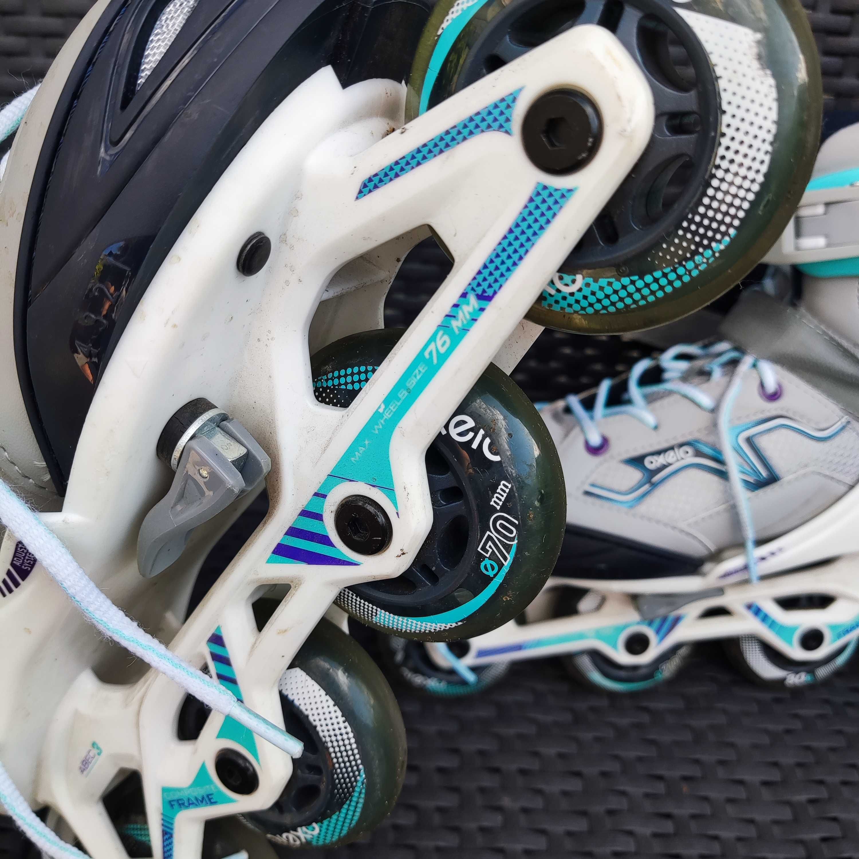 Rolki dziecięce Oxelo Decathlon rozmiar 36,5-38, plus kask, ochraniacz