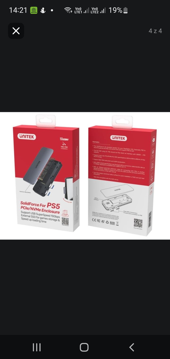 Obudowa do PlayStation 5 PCIe/NVMe M.2 SSD 10Gbp