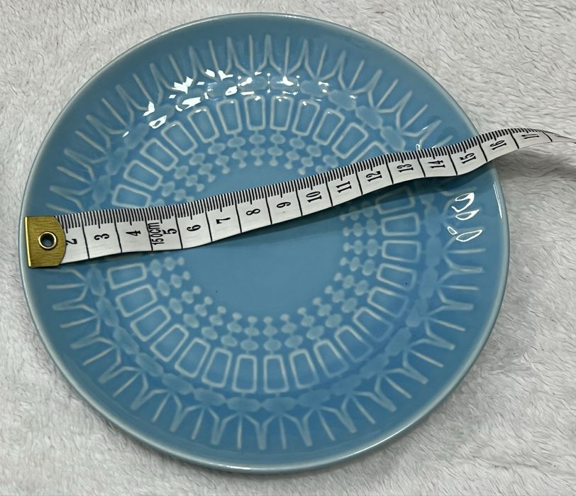 Talerze vintage Pruszków turkusowe zestaw 6 szt. lata 70/80