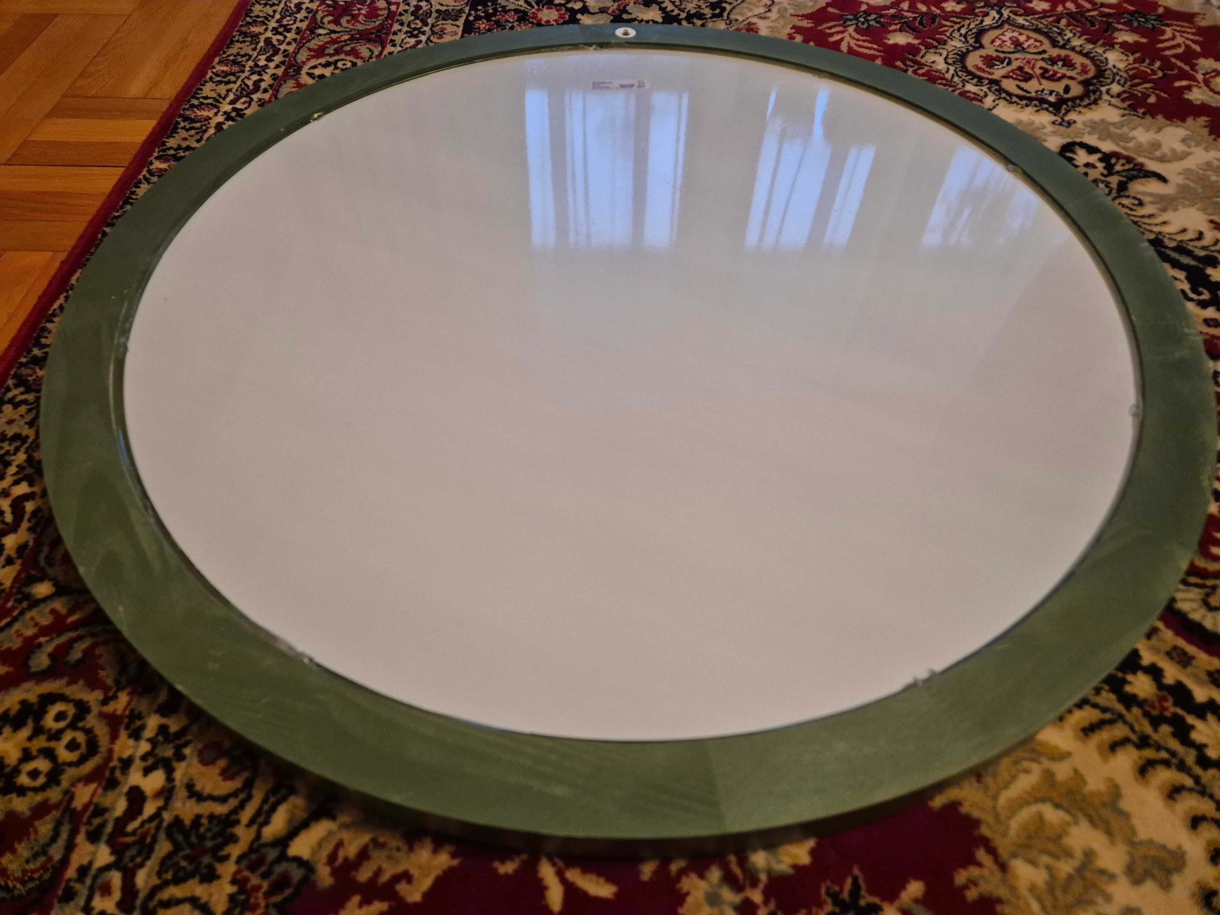 Okrągłe drewniane lustro Ikea Stabekk solidna rama średnica 75 cm