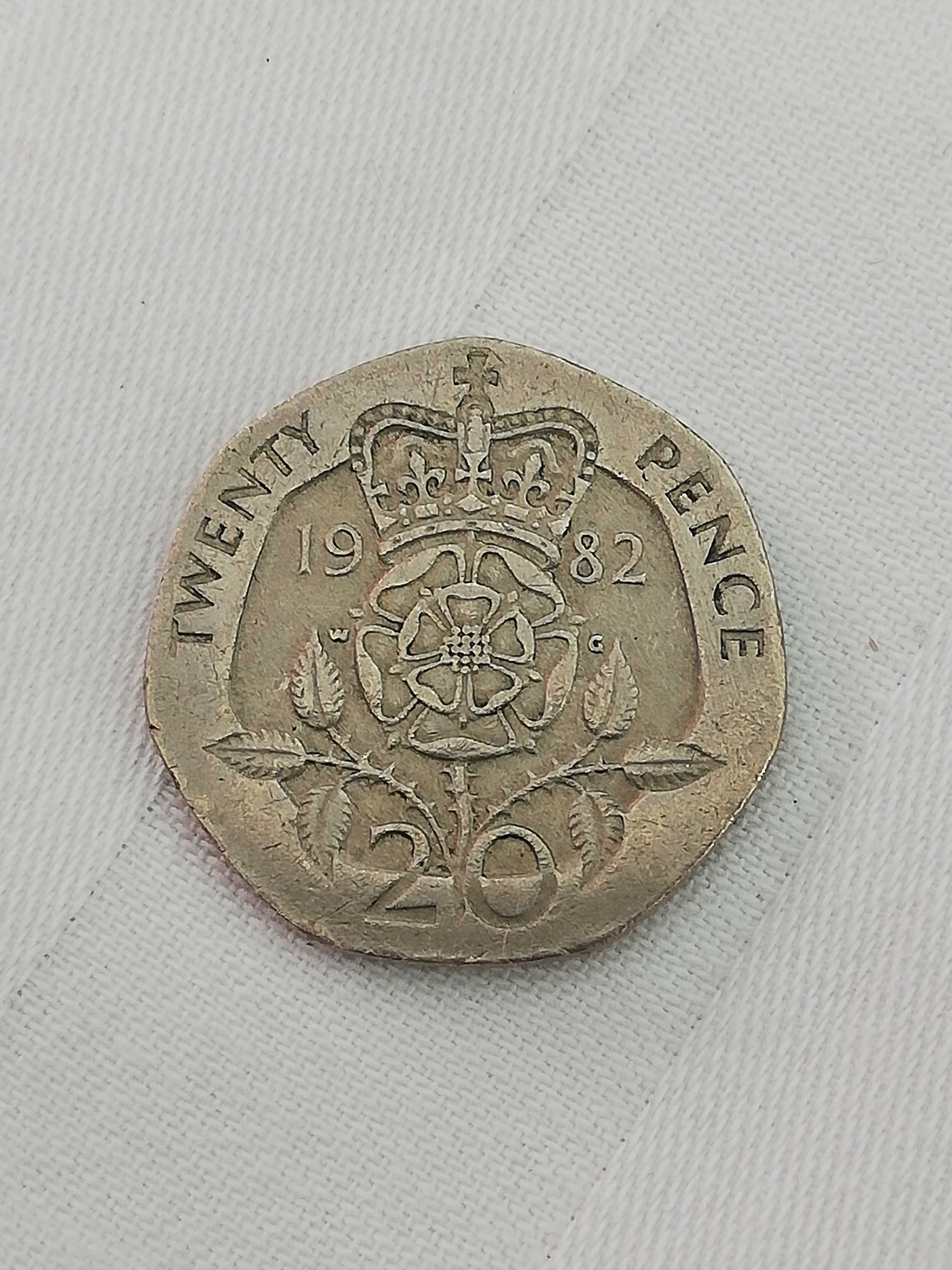Moeda britânica Elizabeth II - D.G.REG.F.D. - 20 Pence de 1982