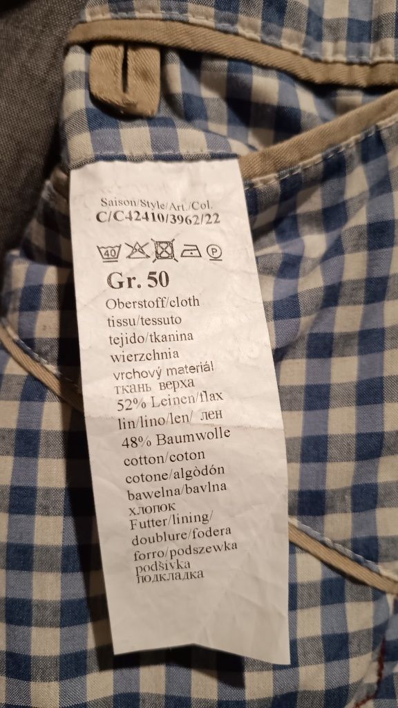 Camel  Męska marynarka lniana casual na wiosnę i lato, 52% Len, M/L
