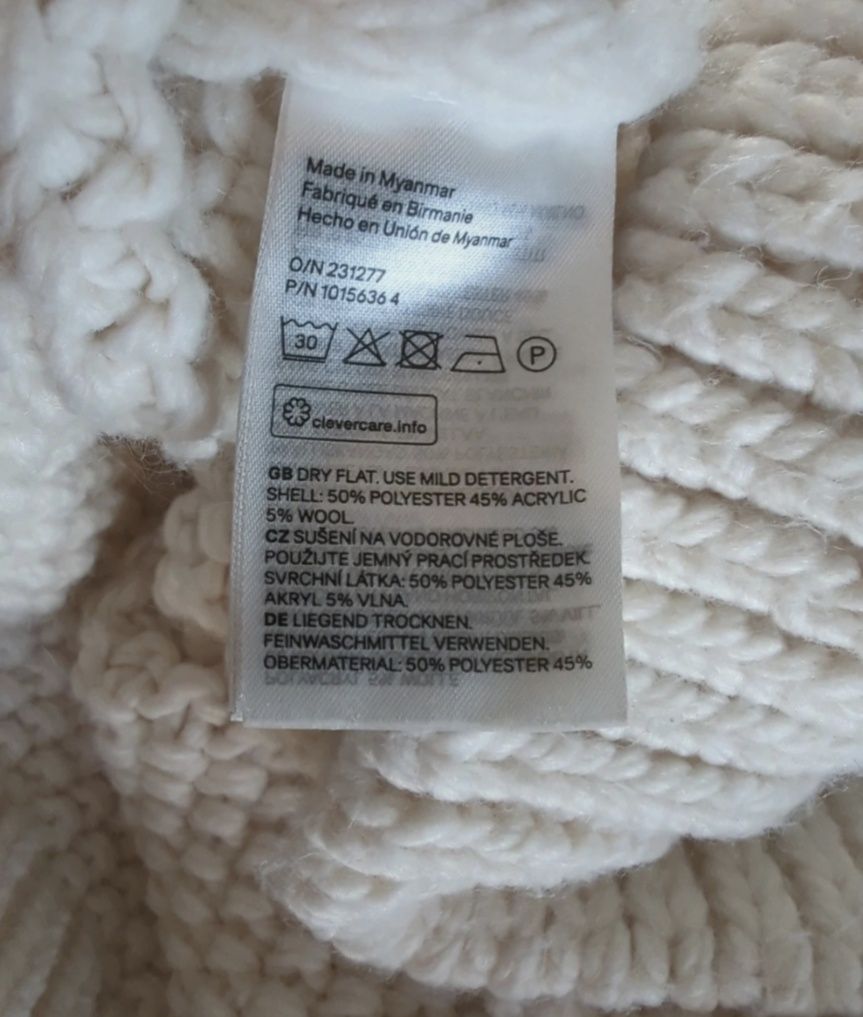 Kremowy sweter bez rękawów kamizelka z wełna 5% H&M M 38