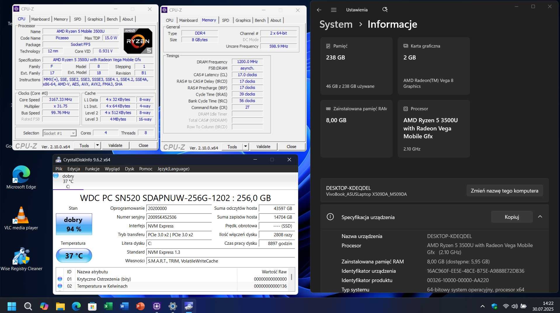 Laptop ASUS M509D Ryzen 5 3500U 8GB Radeon Vega 10 2GB Windows 11