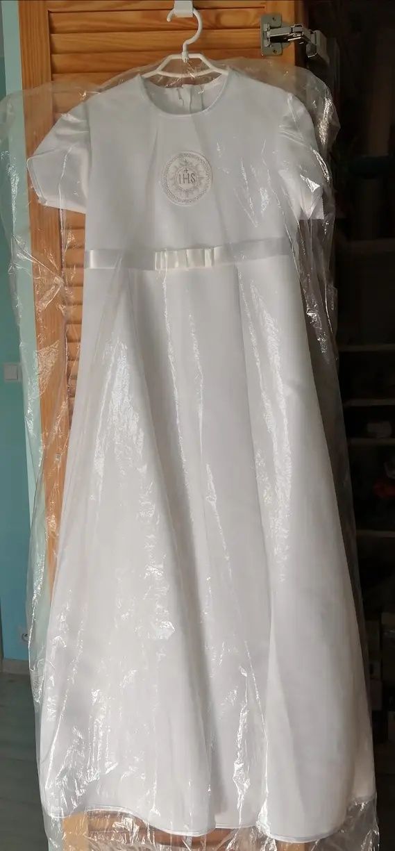 Sukienka komunijna, biała + rękawiczki, torebka i wianek