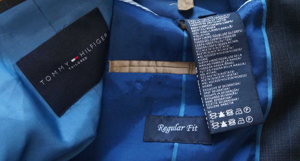 Garnitur Tommy Hilfiger Wełna Rozmiar 25 (M) Granatowy Krata Fit