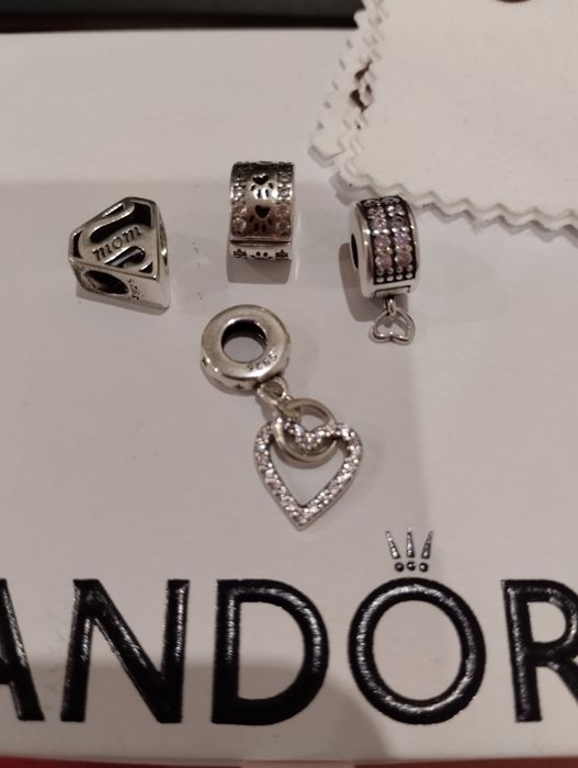 Contas charms com brilhantes para pulseira Pandora Prata 925
