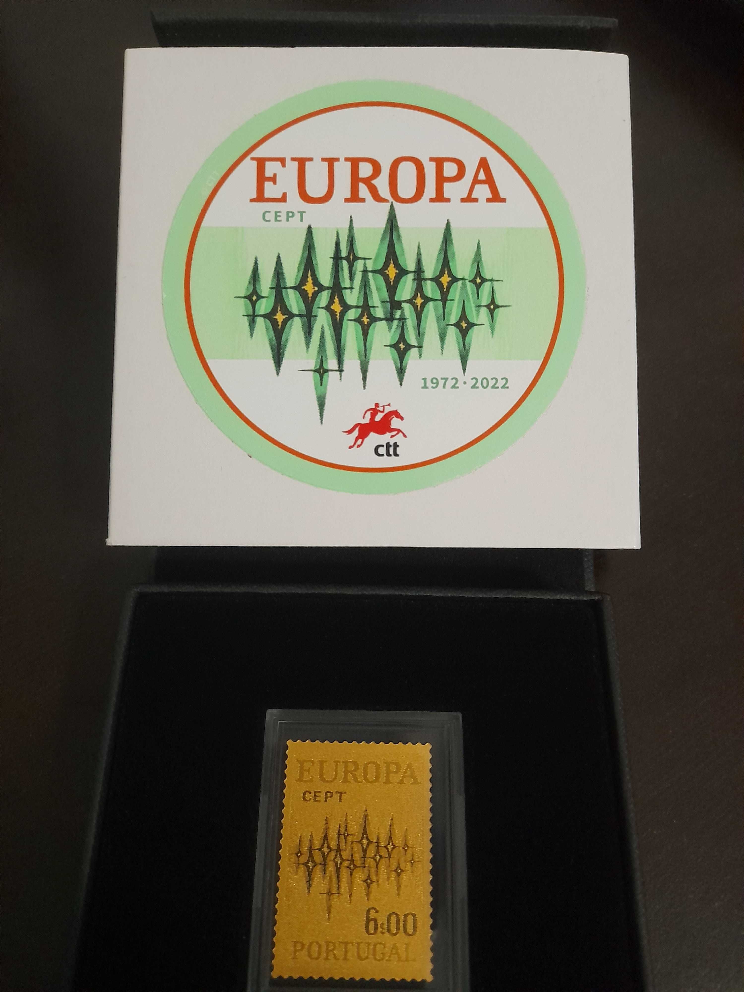 Réplica em ouro do selo Europa CEPT de 1972 com certificação