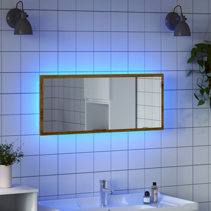 vidaXL Lustro łazienkowe z LED, dąb artisan, 100x8,5x37 cm