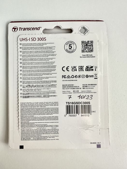 НОВА Карта памʼяті Transcend 16 GB UHS-I SD 300S, SDHC, Class 10, U1