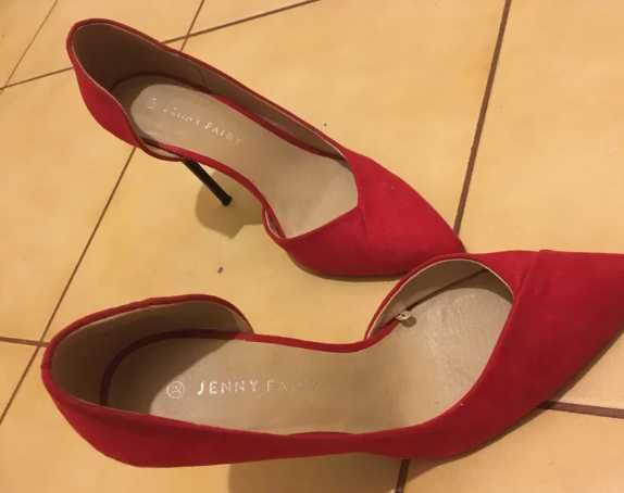 Czerwone zamszowe wysokie szpilki czółenka 38 Jenny Fairy