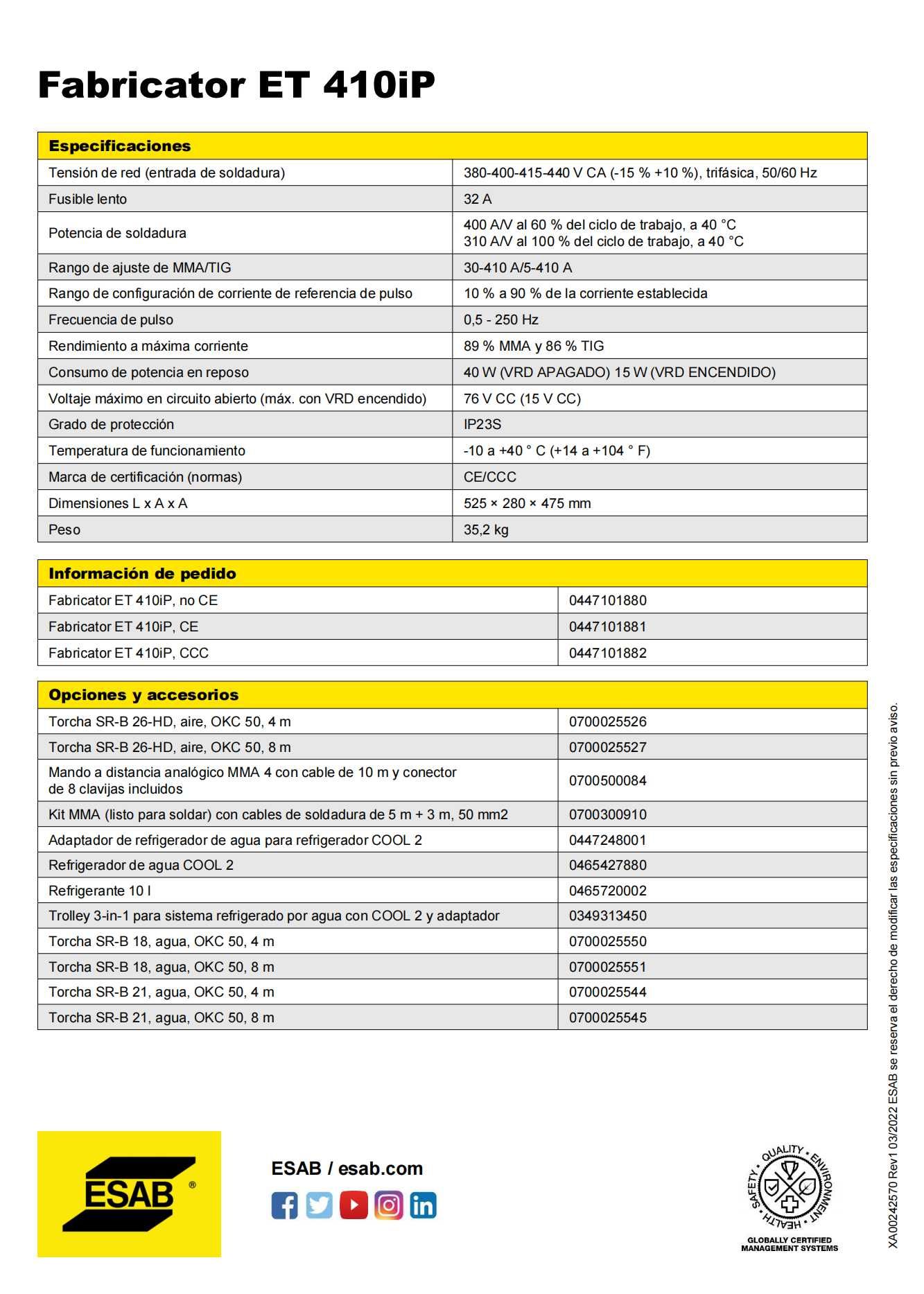 ESAB Fabricator  ET 410iP (máquina de soldar/ Welding machine)