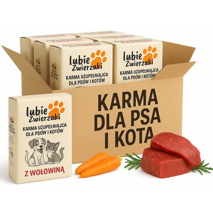 Mięso Surowe Mrożone Karma dla Psa Mokra Wołowina Witaminy BARF 10kg