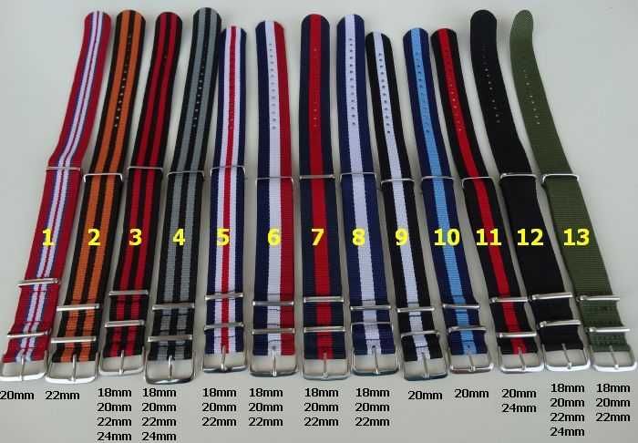 Paski nato nylonowe 18mm 20mm  22mm do zegarka