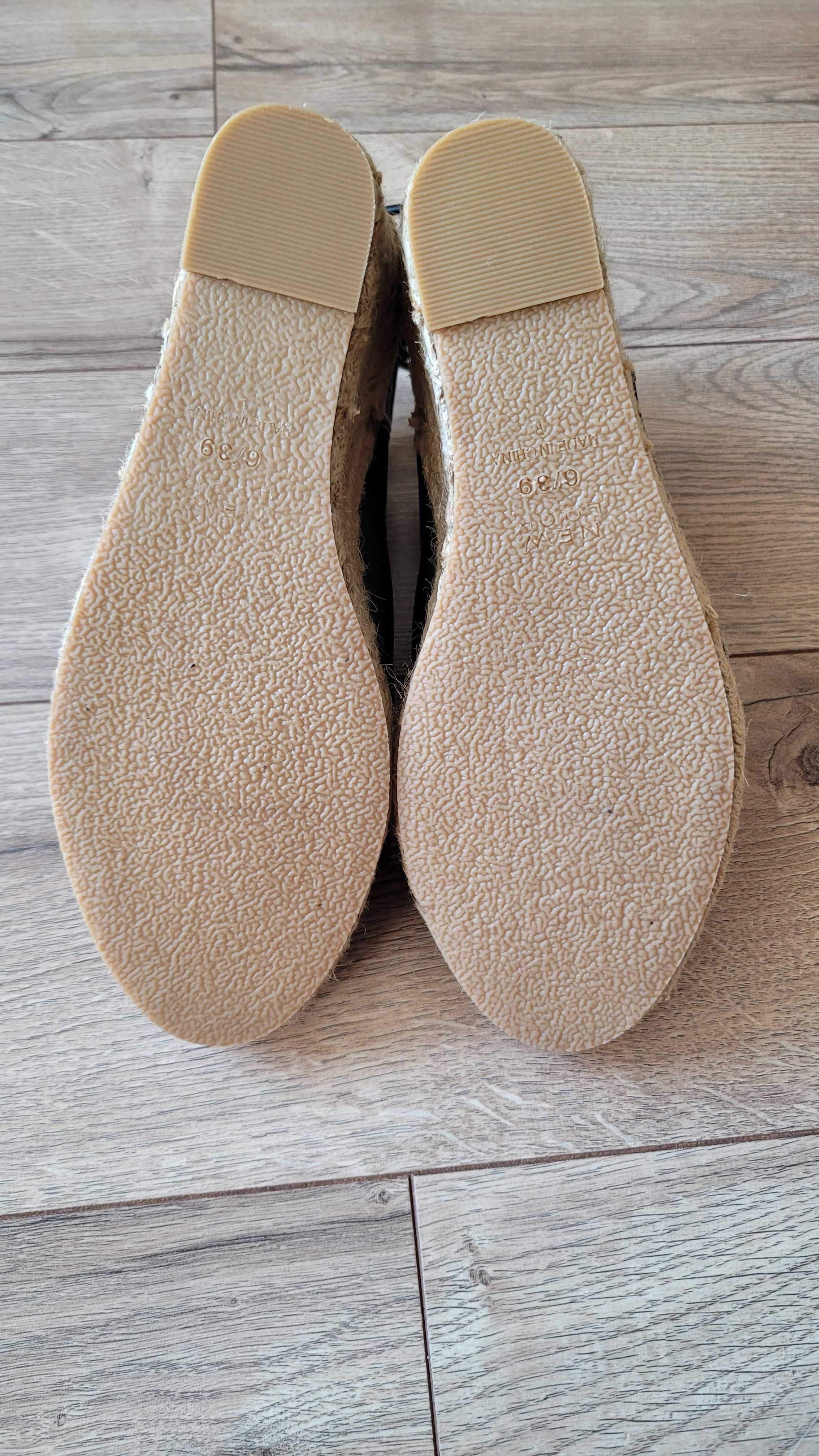 Buty espadryle na koturnie, czarne, roz. 39, nowe.