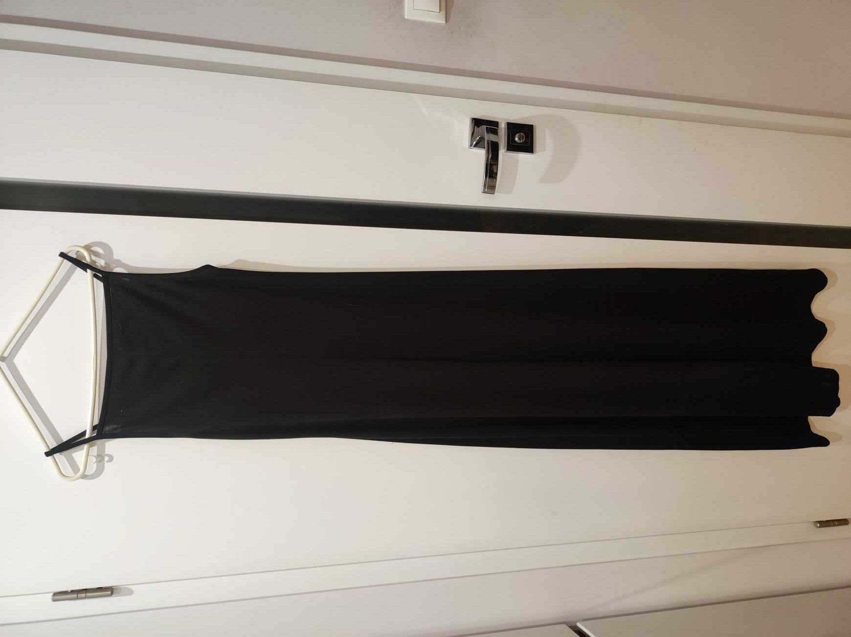 Czarna długa sukienka + narzutka wieczorowa studniówka XS/S