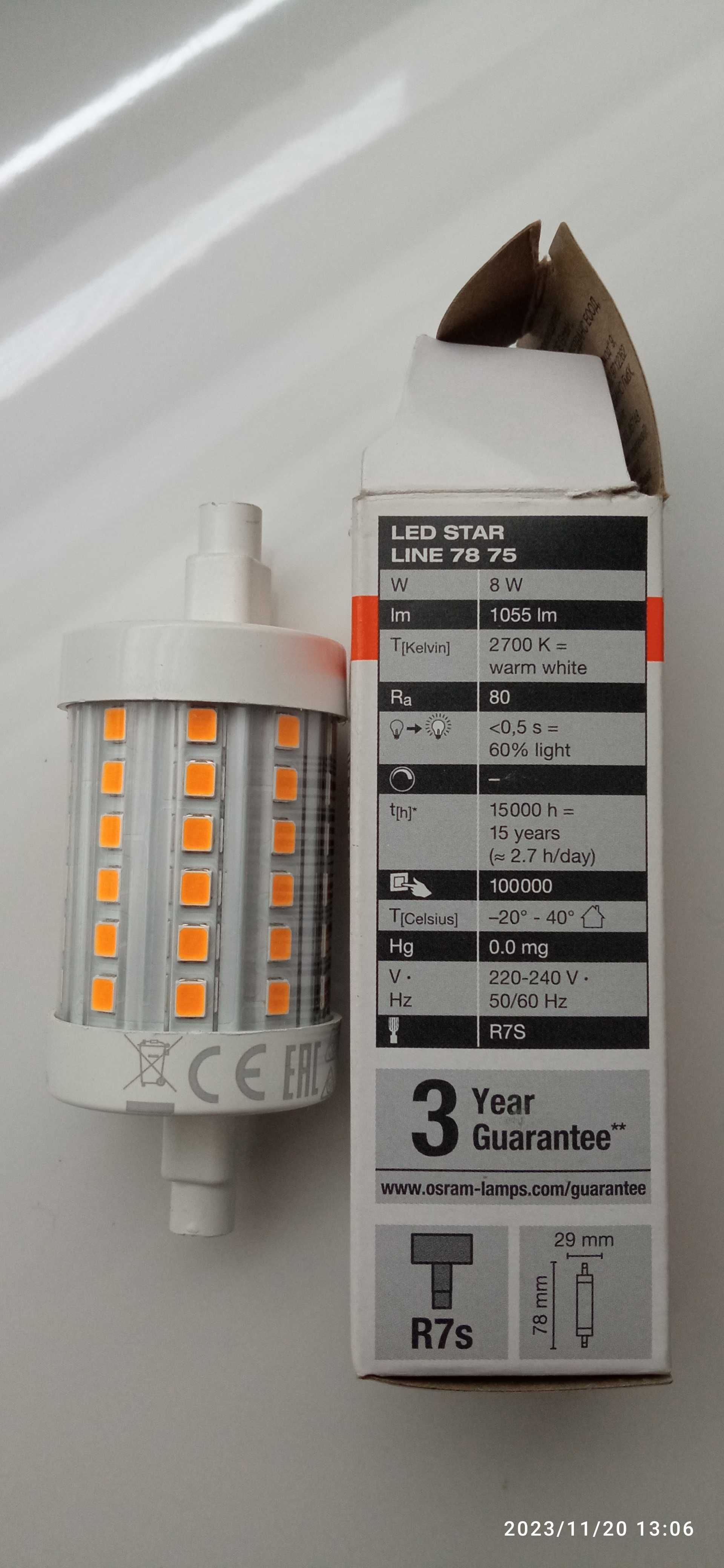 żarnik halogenowy R7s LED 8W, zamiennik OSRAM