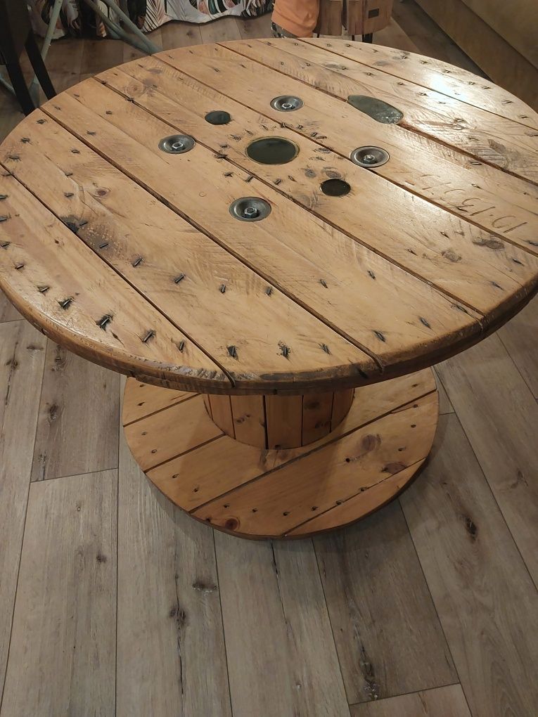 Stół stolik po szpuli, drewniany