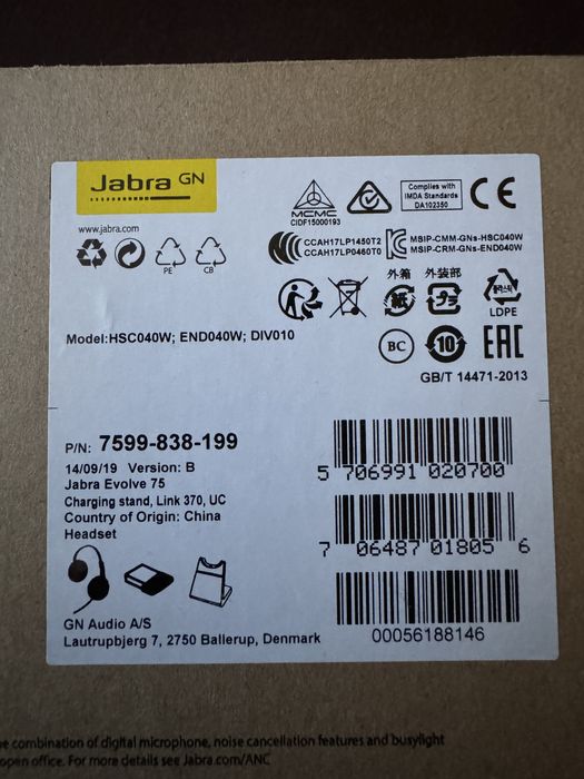 Jabra Headset Evolve 75+ UC Stereo z ANC BT + Stacja