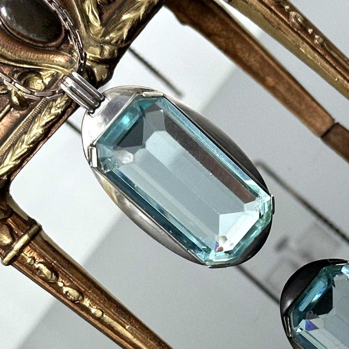 Wielki naszyjnik Art Deco z błękitnym Spinelem - próba srebra 925