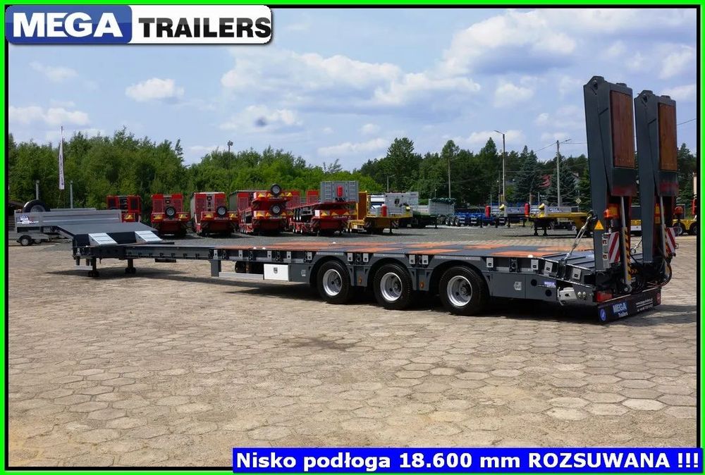 Mega Nisko-podwoziowa dł. 18,60 Mm, ROZSUWANA - KONTENERY 20, 30, 40 Ft !!!  GOTOWA ! Ład. 45 TON, pokład 14,30 m, najazdy 4,0 m HYDRAULICZNE !!!