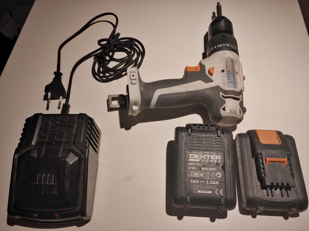 Wiertarko-wkrętarka. DEXTER POWER CDT218LD 18V plus 2 baterie 2 Ah.