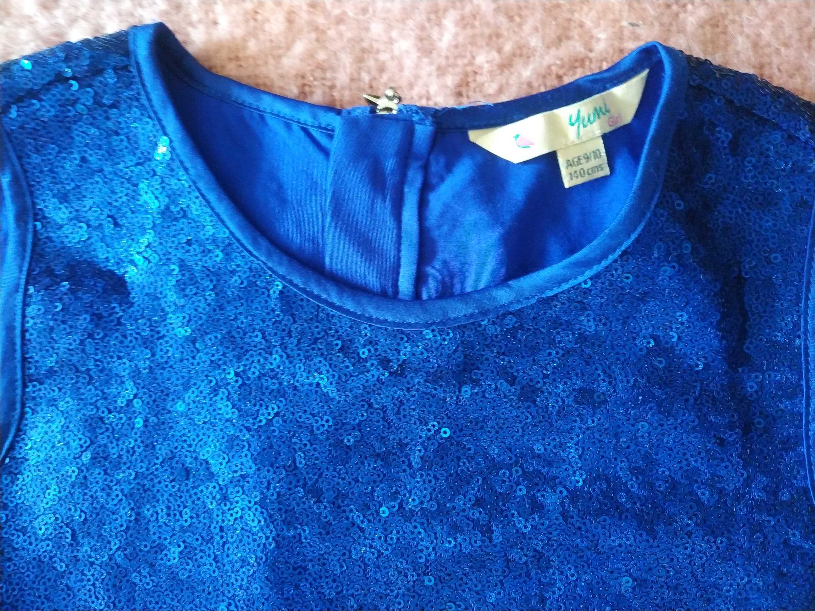 Праздничное синее платье с паетками Yuni Girl 9/10 лет 140 см