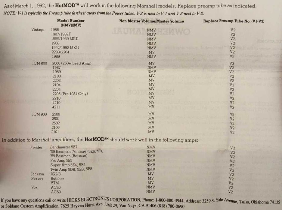 Adapter Soldano Hot Mod na lampie 6K11 do JCM 800, AC30