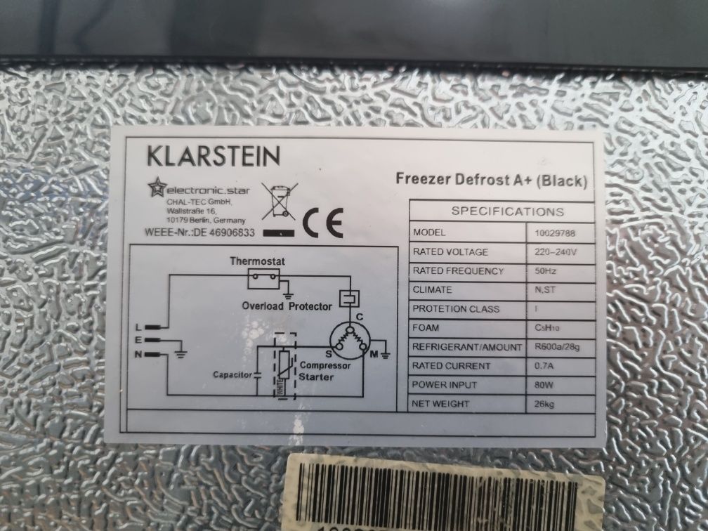 Zamrażarka klarstein 75L