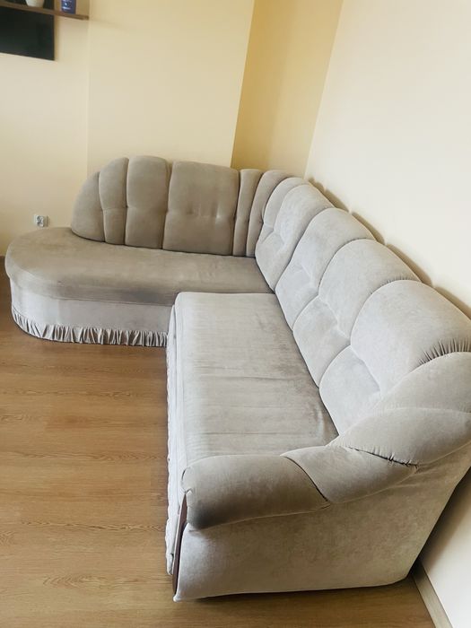 Narożnik kanapa beżowy brązowy plus fotel