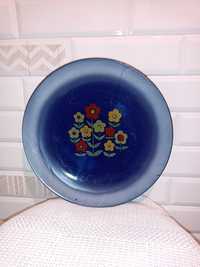 Patera talerz dekoracyjny porcelit Tułowice kwiaty niebieski