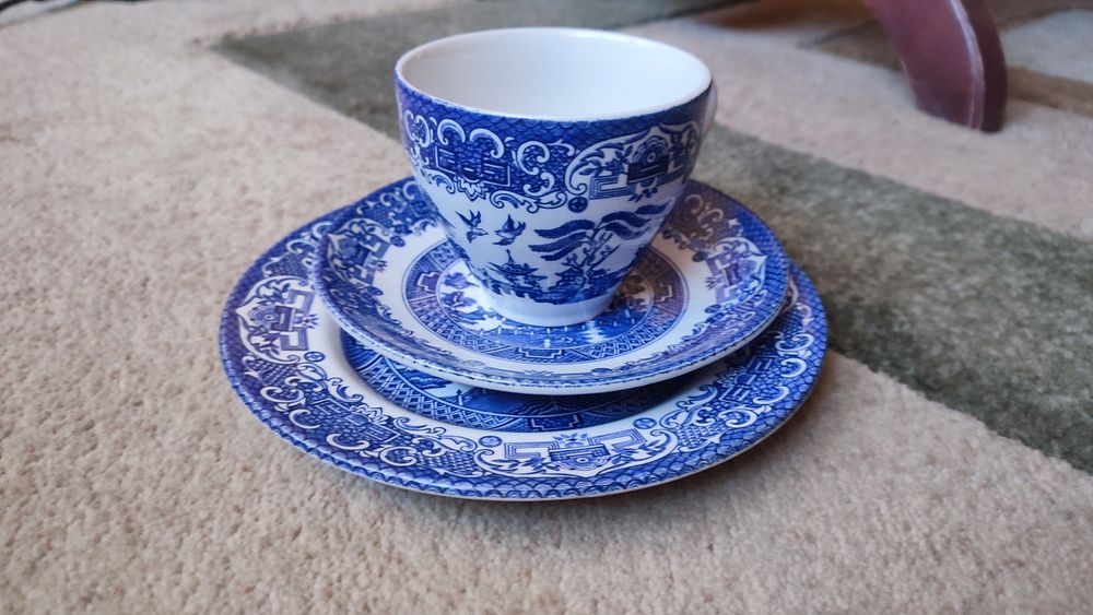 Angielska Porcelana Old Willow Filizanki Miseczki Talerzyki