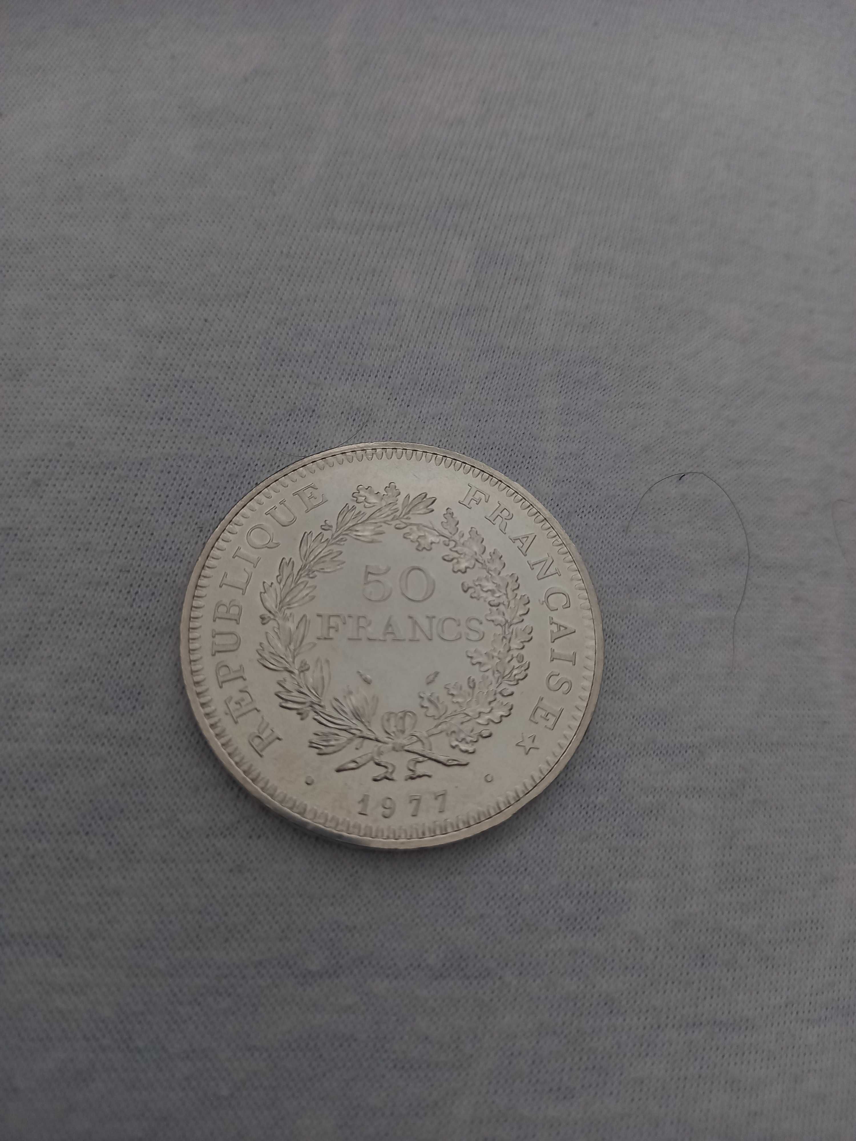 Moeda de prata 50 francs 1977 Franca
